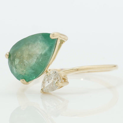Pear Emerald & Diamond Bypass Ring