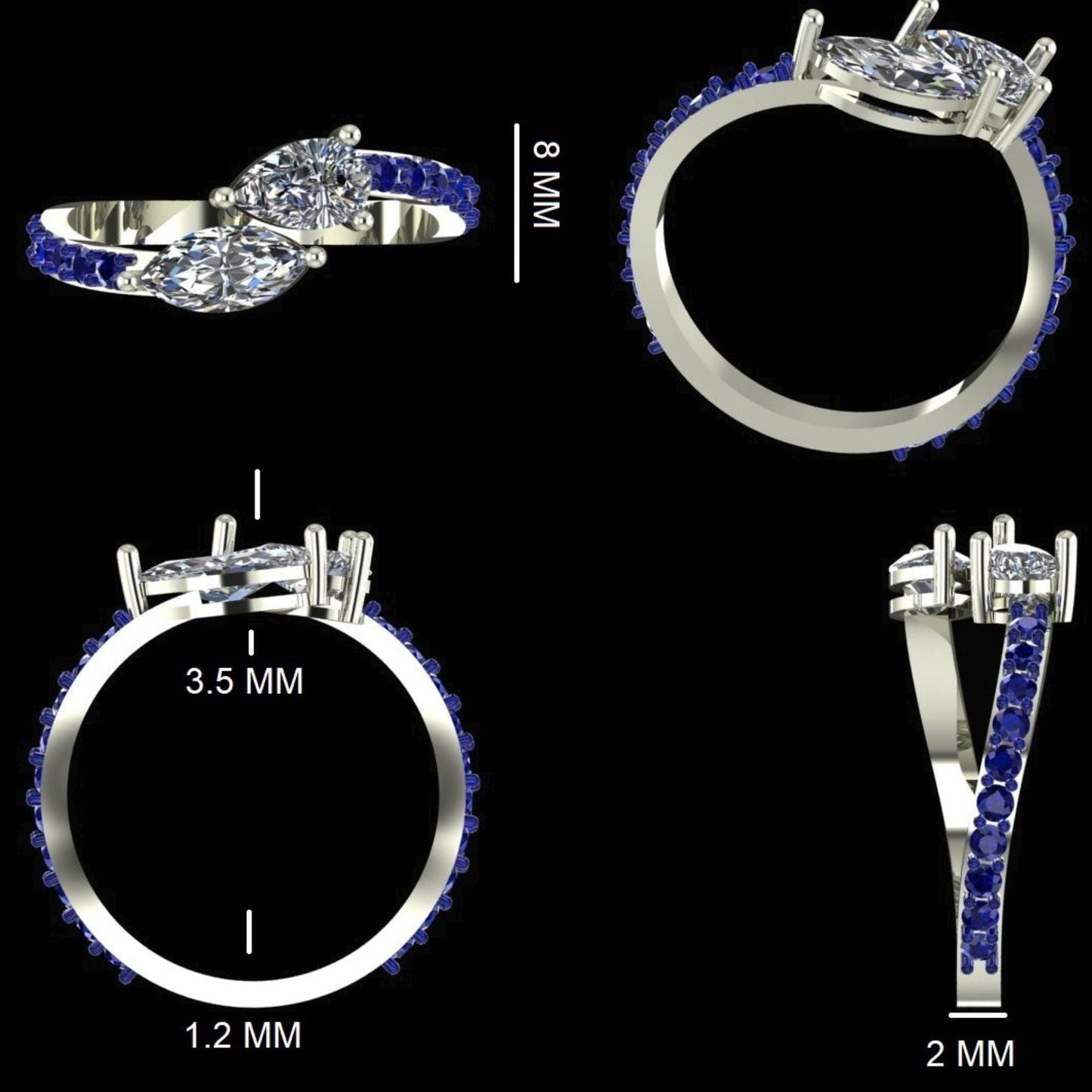 Natural Diamond & Sapphire Bypass Ring