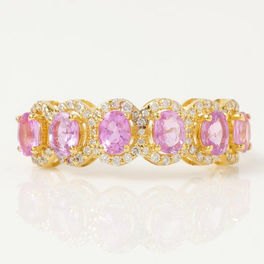 Pink Sapphire Natural Diamond Halo Ring