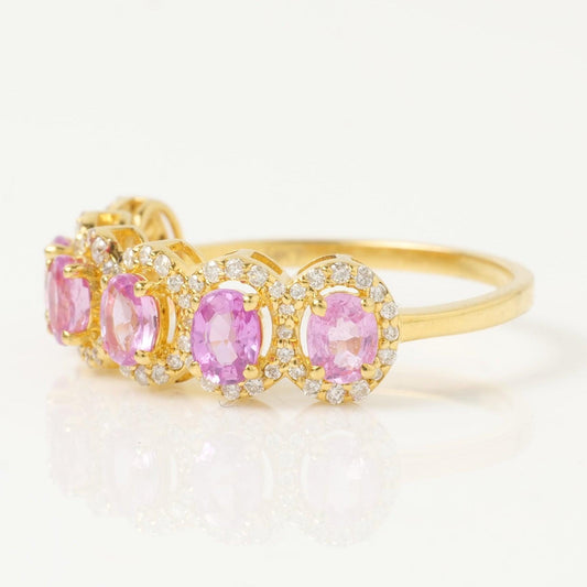 Pink Sapphire Natural Diamond Halo Ring