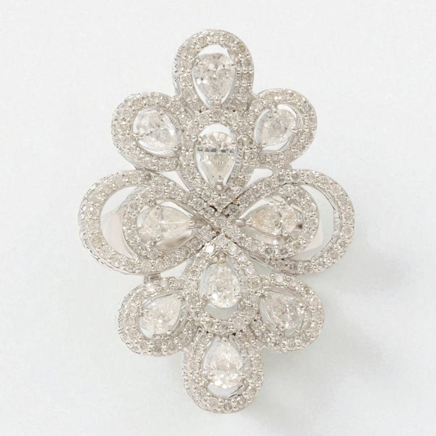 Floral Pear Halo Natural Diamond Ring