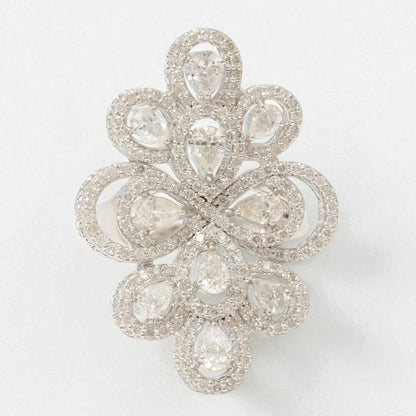 Floral Pear Halo Natural Diamond Ring