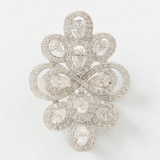 Floral Pear Halo Natural Diamond Ring