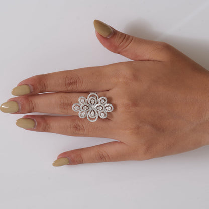Floral Pear Halo Natural Diamond Ring
