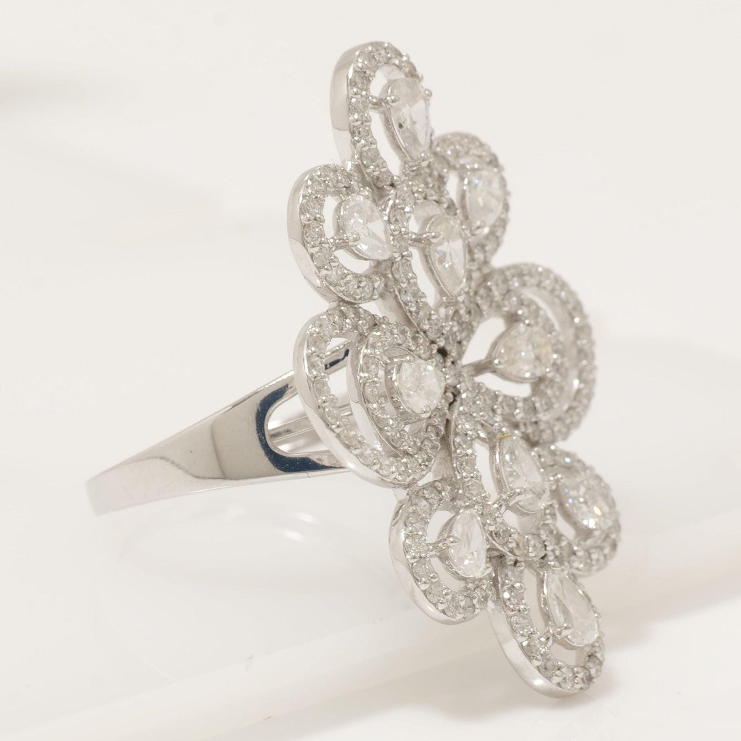 Floral Pear Halo Natural Diamond Ring