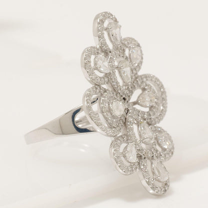 Floral Pear Halo Natural Diamond Ring