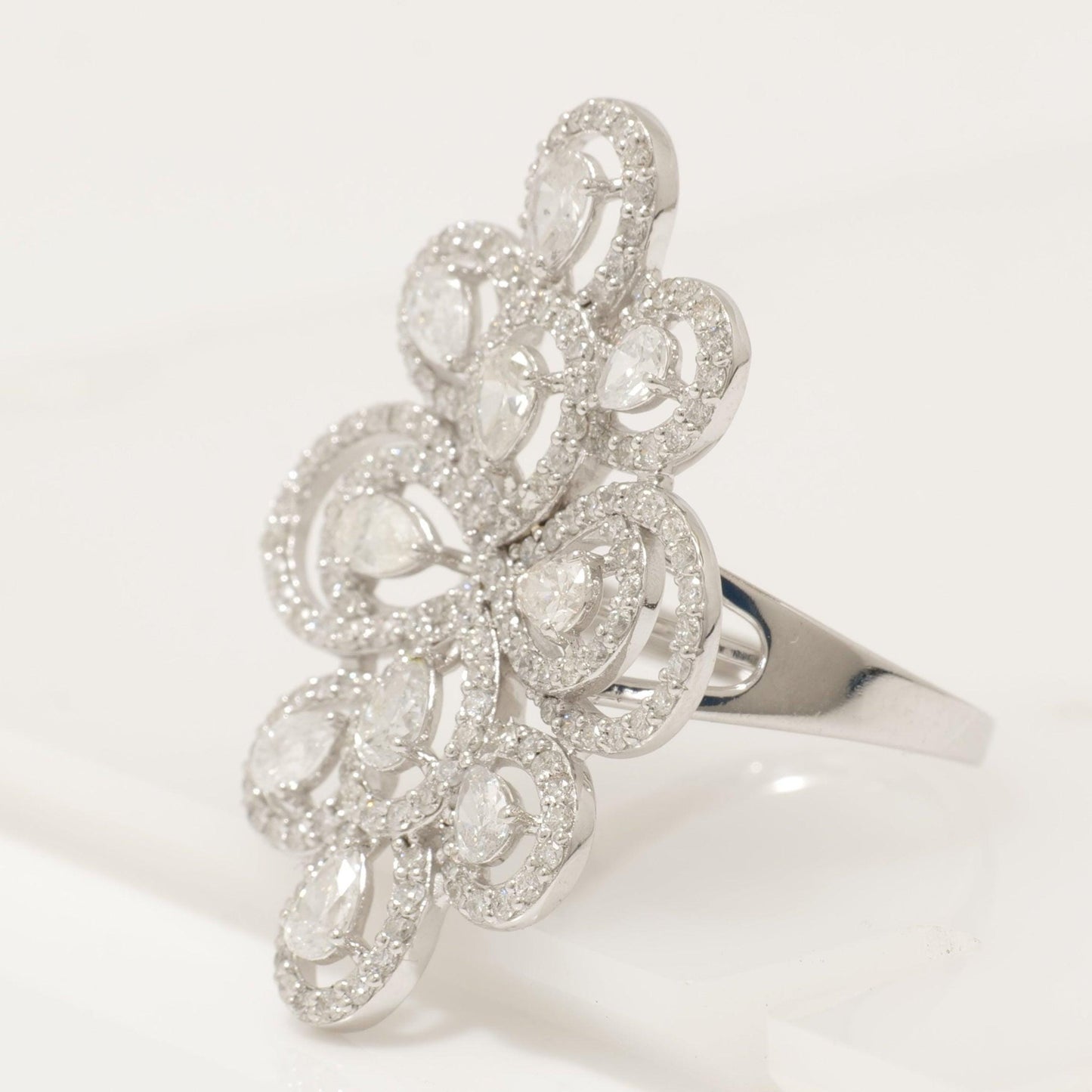 Floral Pear Halo Natural Diamond Ring