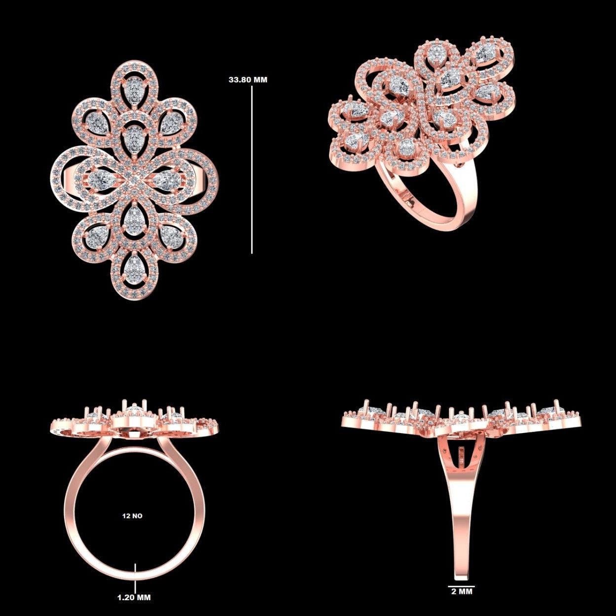 Floral Pear Halo Natural Diamond Ring
