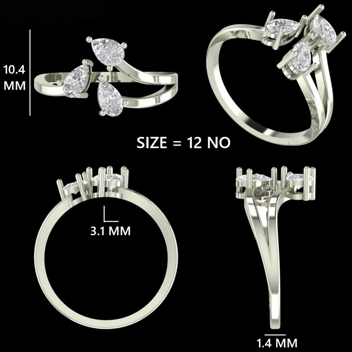 Three Stone Pear Diamond Ring