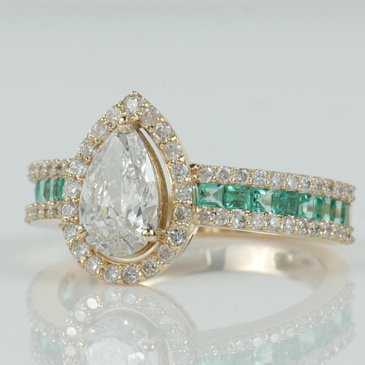 Pear Halo Natural Diamond Solitaire Ring