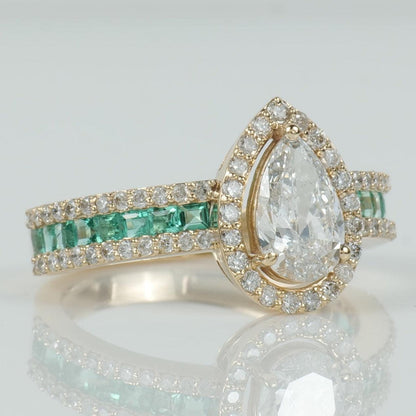Pear Halo Natural Diamond Solitaire Ring