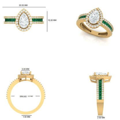 Pear Halo Natural Diamond Solitaire Ring