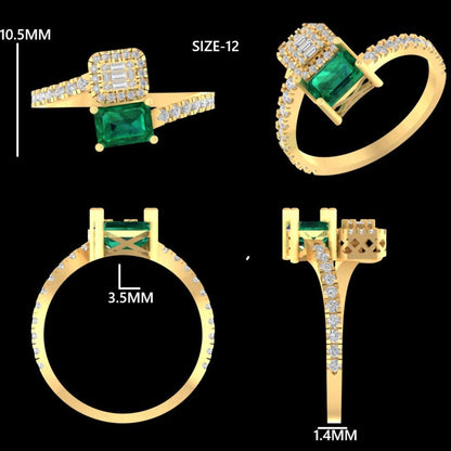 Natural Emerald & Diamond Bypass Ring