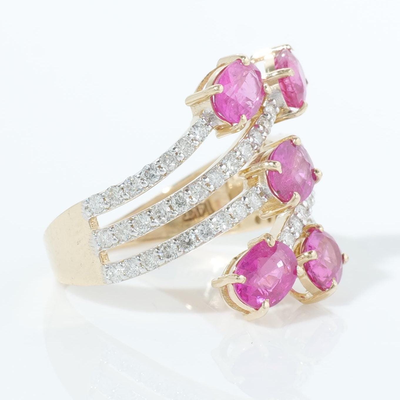 Five Stone Natural Pink Sapphire & Diamond Multi Band Ring