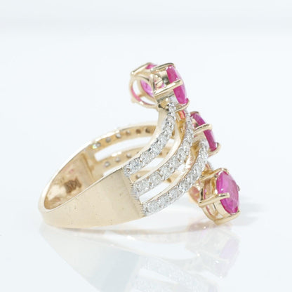 Five Stone Natural Pink Sapphire & Diamond Multi Band Ring