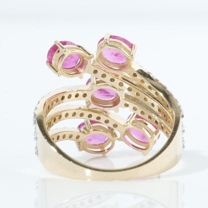 Five Stone Natural Pink Sapphire & Diamond Multi Band Ring