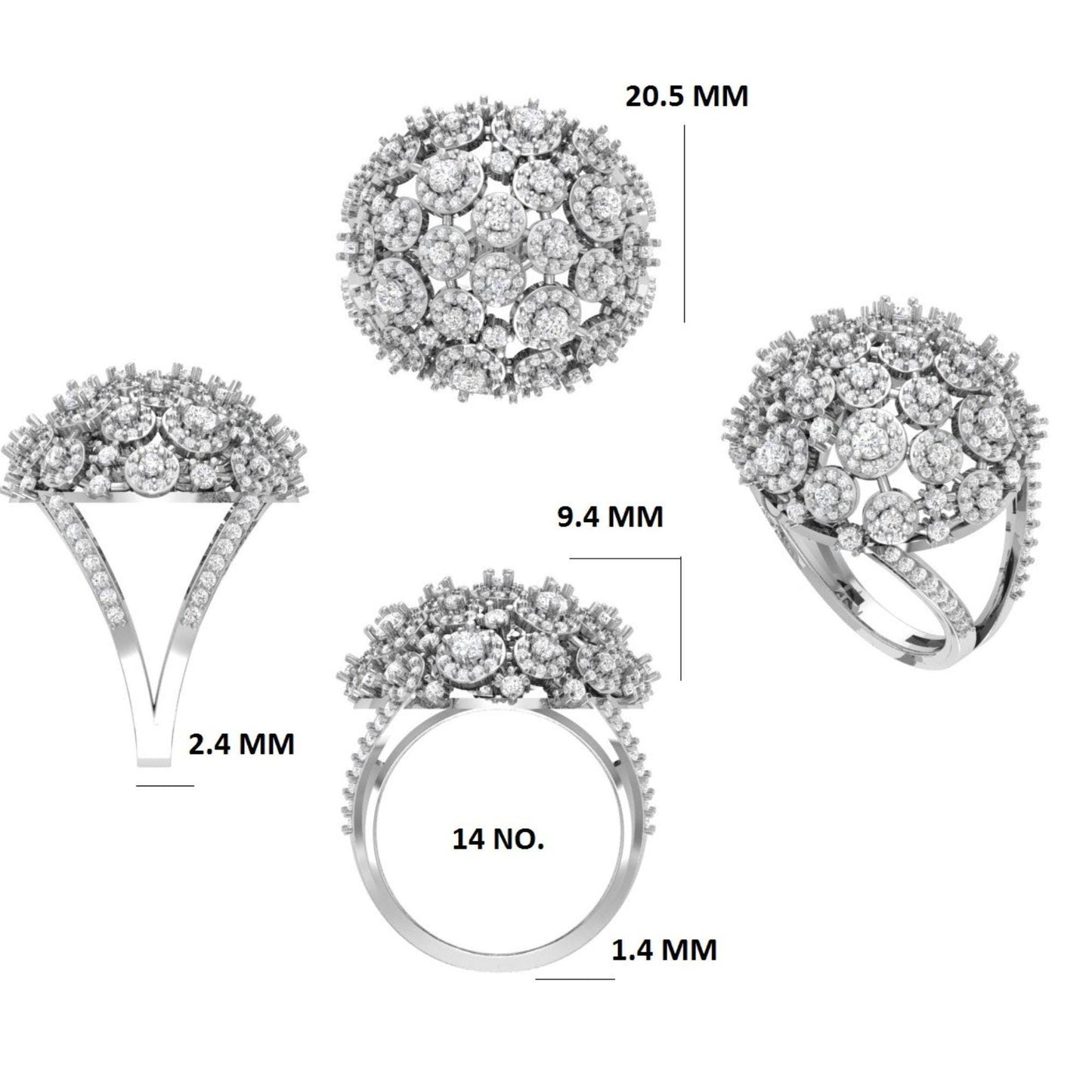 Floral Dome Natural Diamond Honeycomb Ring