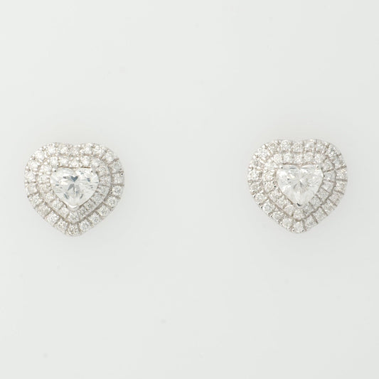 Heart Diamond Halo Stud Earrings