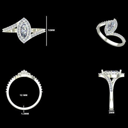 Marquise Halo Natural Diamond Bypass Ring