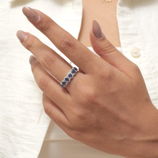 Blue Sapphire Diamond Eternity Band Ring