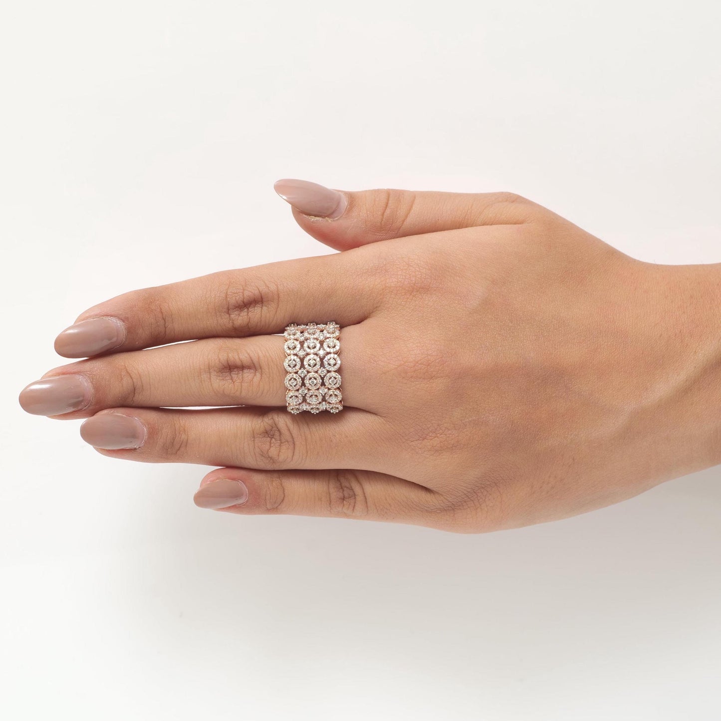 Three Row Wide Diamond Band Ring