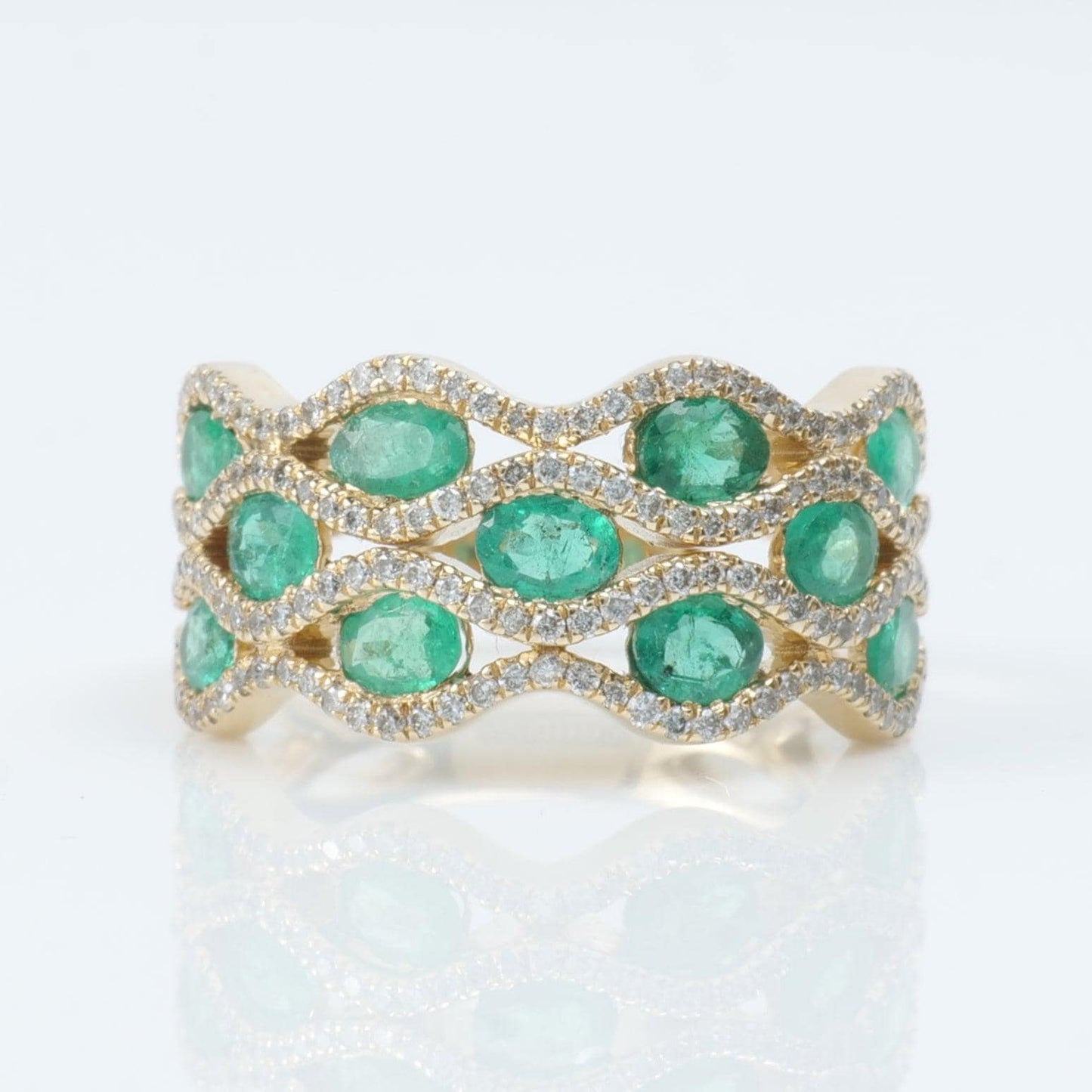 Emerald Wave Diamond Wide Band Ring
