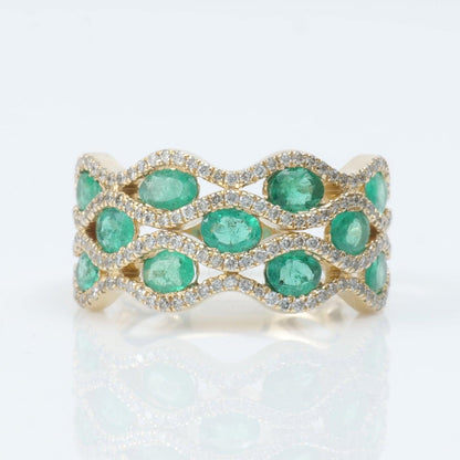 Emerald Wave Diamond Wide Band Ring