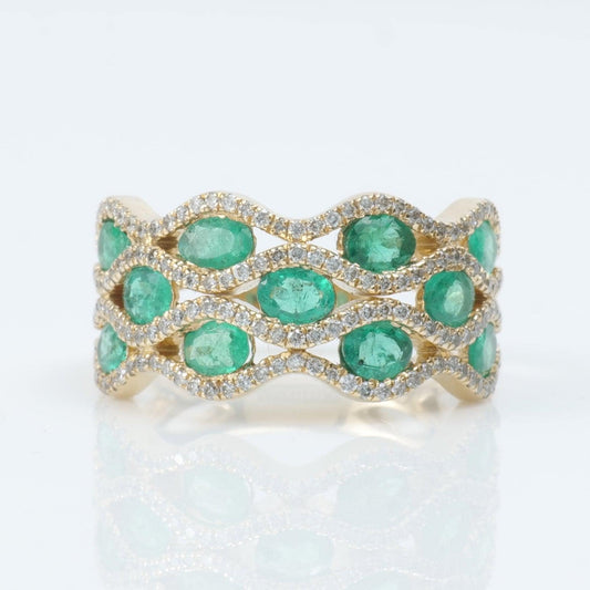 Emerald Wave Diamond Wide Band Ring
