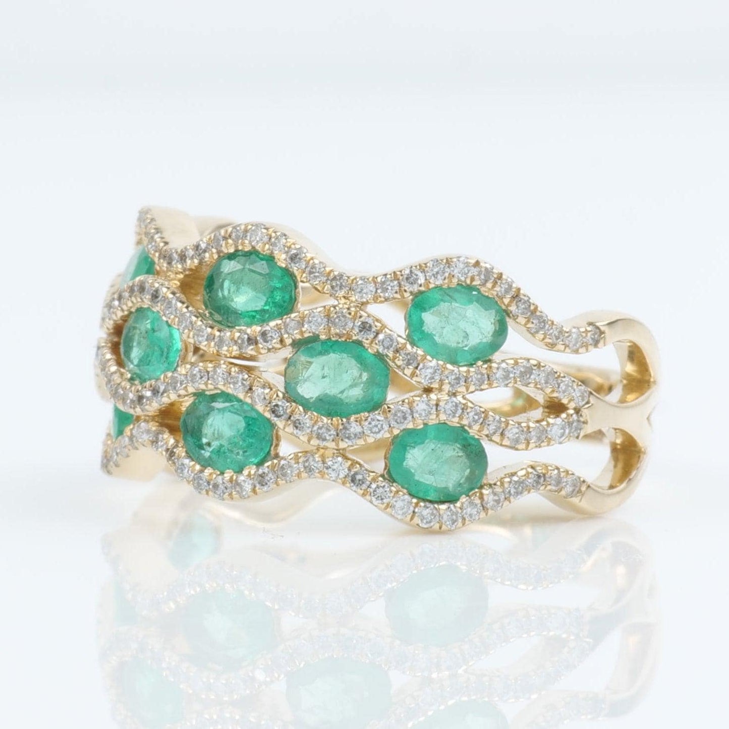 Emerald Wave Diamond Wide Band Ring
