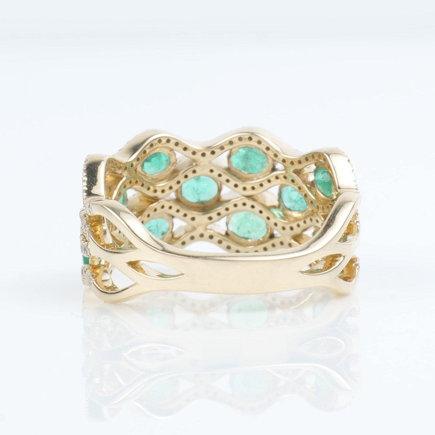 Emerald Wave Diamond Wide Band Ring