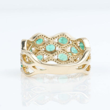 Emerald Wave Diamond Wide Band Ring