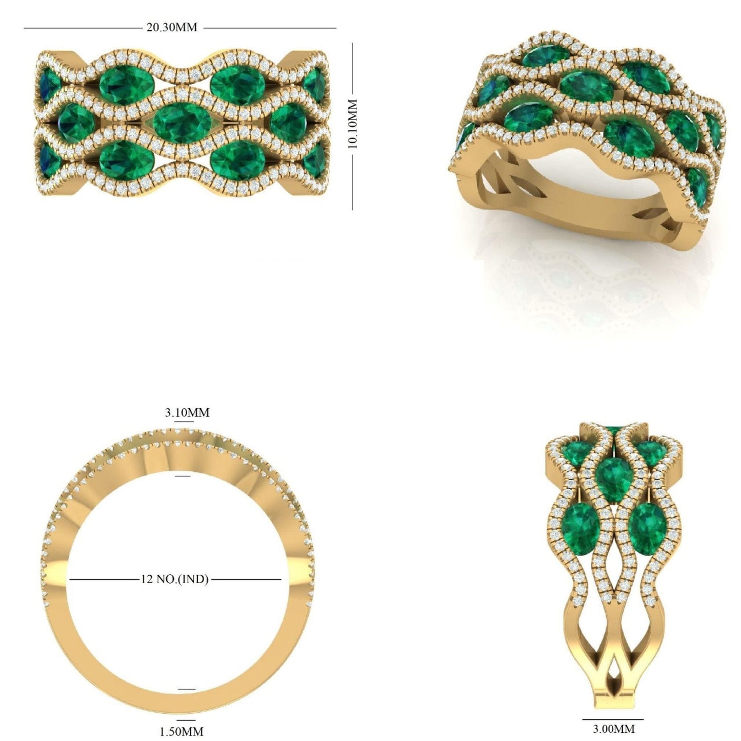 Emerald Wave Diamond Wide Band Ring