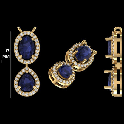 Oval Natural Blue Sapphire Halo Diamond Necklace