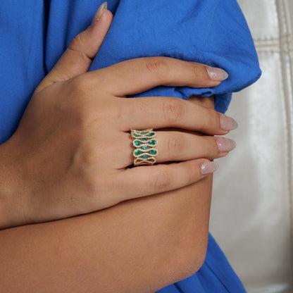 Emerald Wide Band Diamond Ring