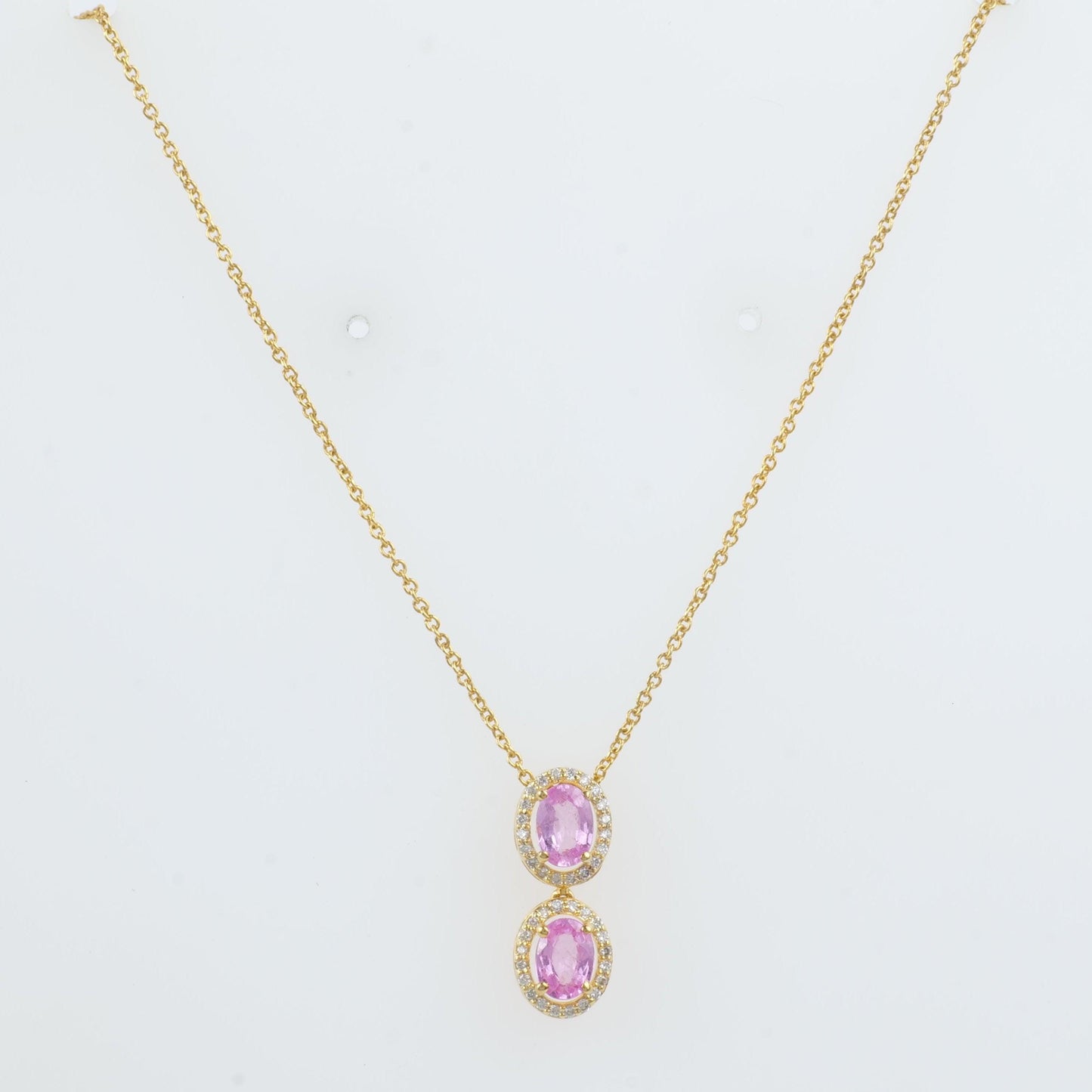 Oval Natural Pink Sapphire Halo Diamond Necklace