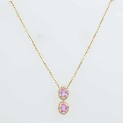 Oval Natural Pink Sapphire Halo Diamond Necklace