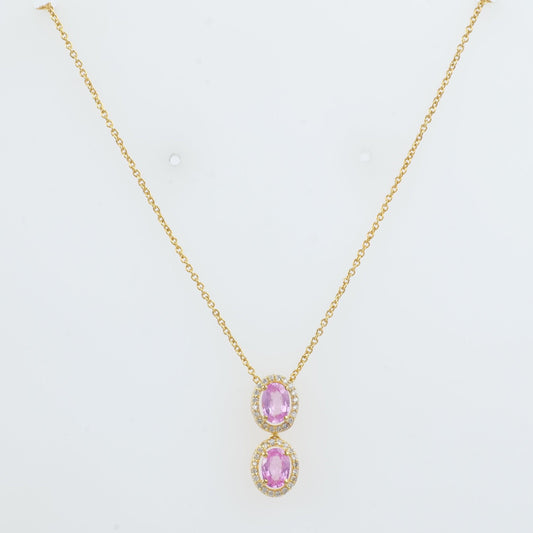 Oval Natural Pink Sapphire Halo Diamond Necklace