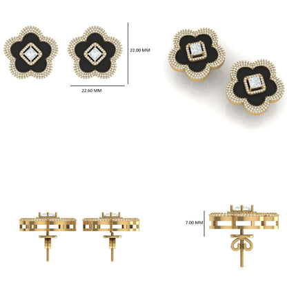 Onyx Flower Diamond Stud Earrings