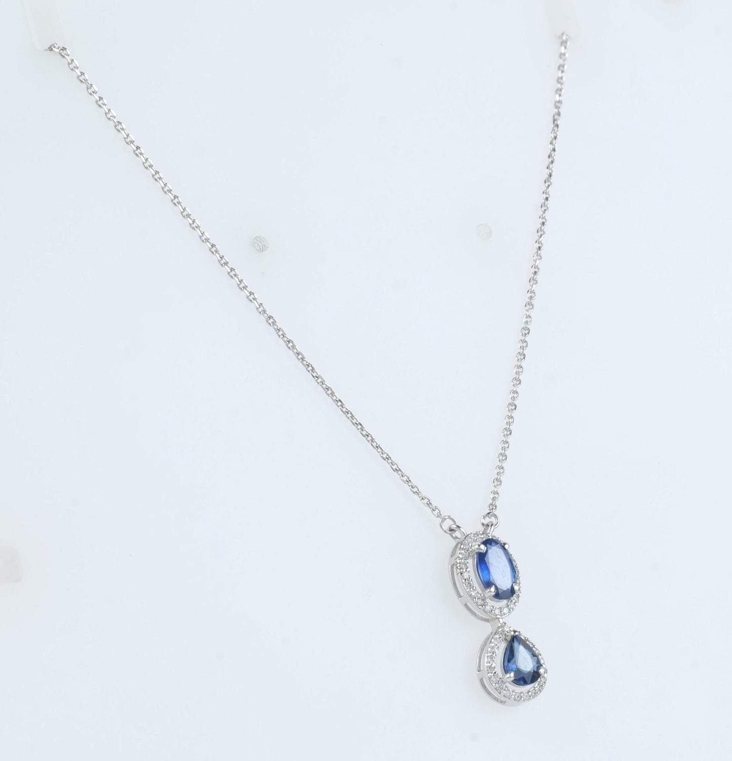 Oval Natural Blue Sapphire Halo Diamond Necklace