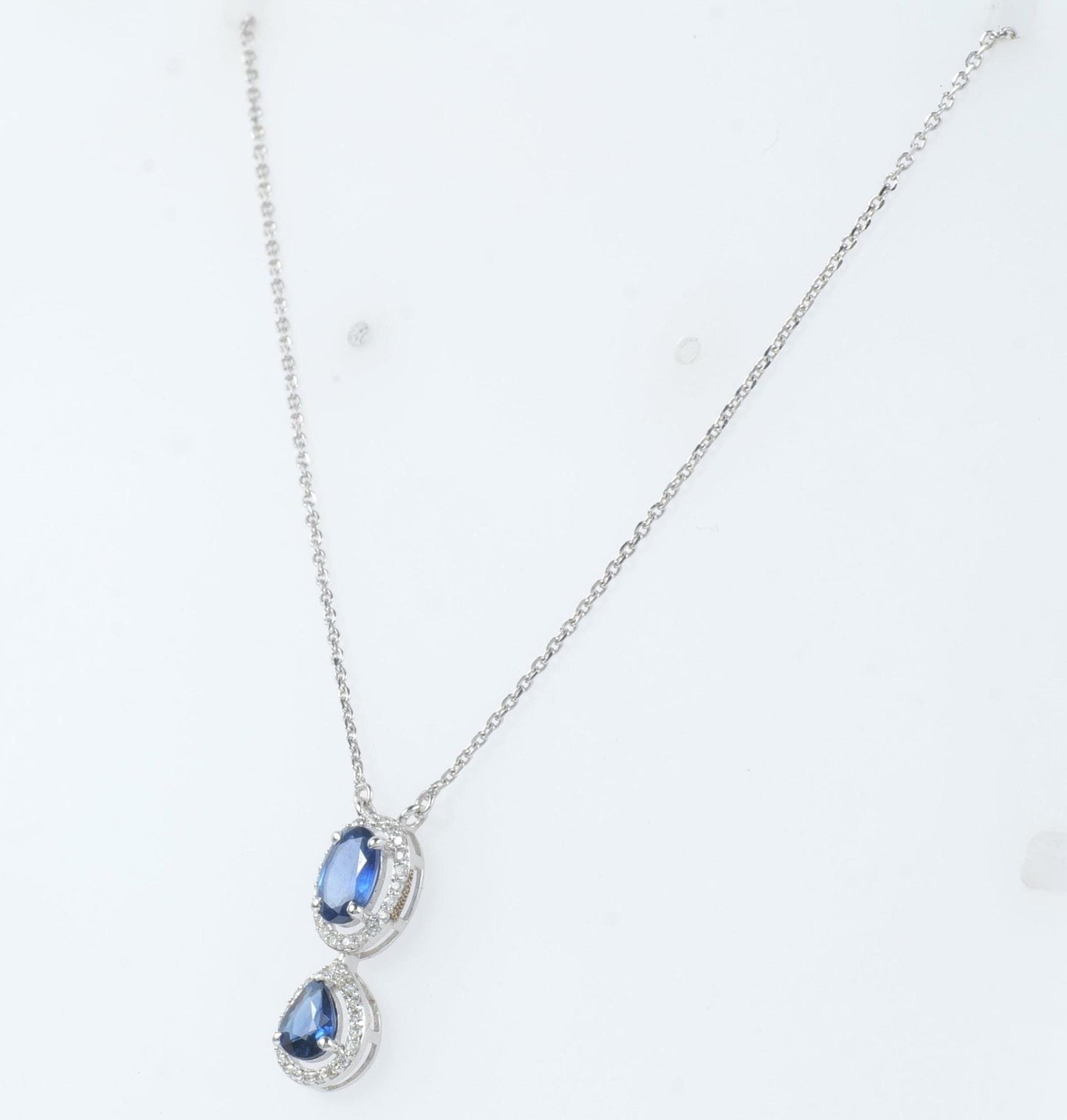 Oval Natural Blue Sapphire Halo Diamond Necklace