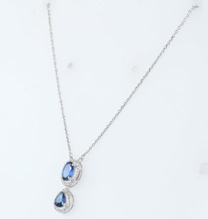 Oval Natural Blue Sapphire Halo Diamond Necklace