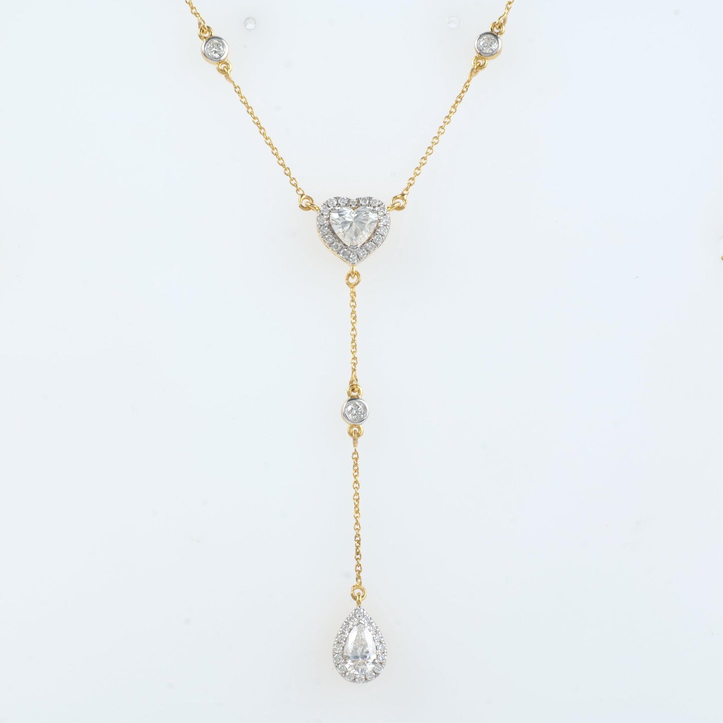 Heart Pear Diamond Drop Lariat Necklace