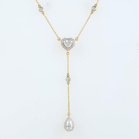 Heart Pear Diamond Drop Lariat Necklace