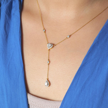 Heart Pear Diamond Drop Lariat Necklace