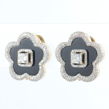 Onyx Flower Diamond Stud Earrings
