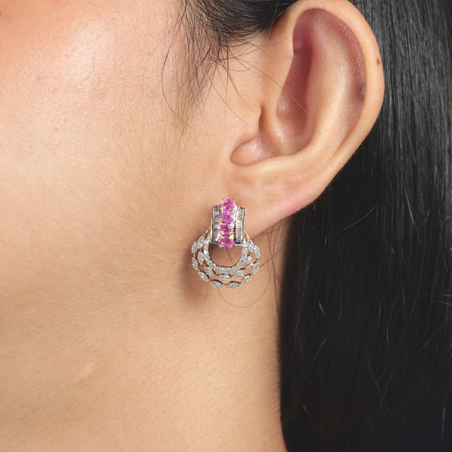 Pink Sapphire Diamond Studs Earrings
