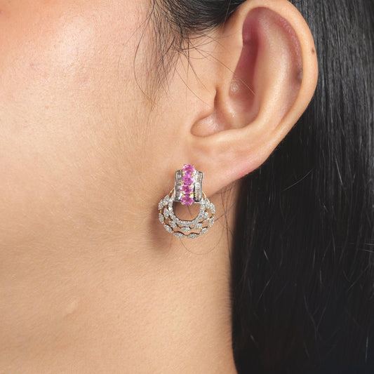 Pink Sapphire Diamond Studs Earrings