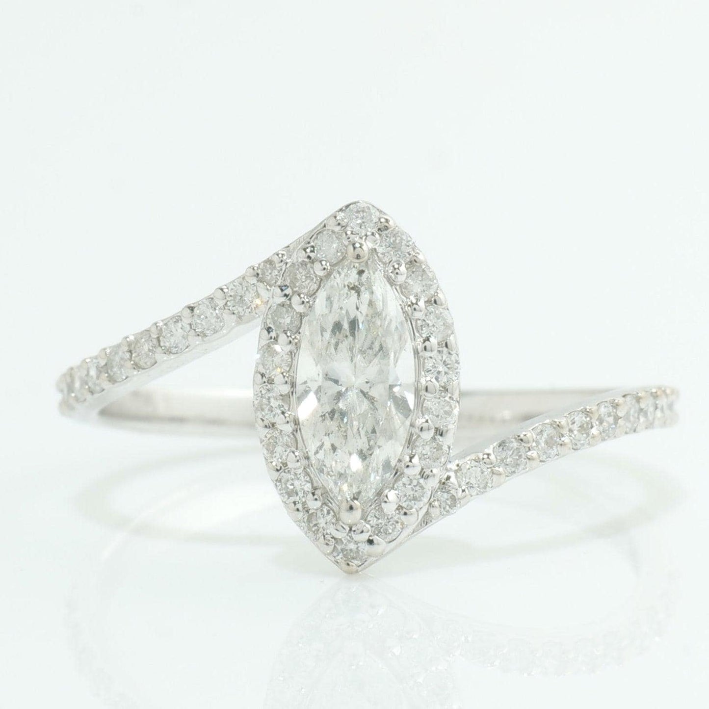 Marquise Halo Natural Diamond Bypass Ring