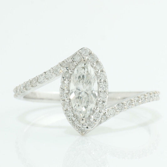 Marquise Halo Natural Diamond Bypass Ring