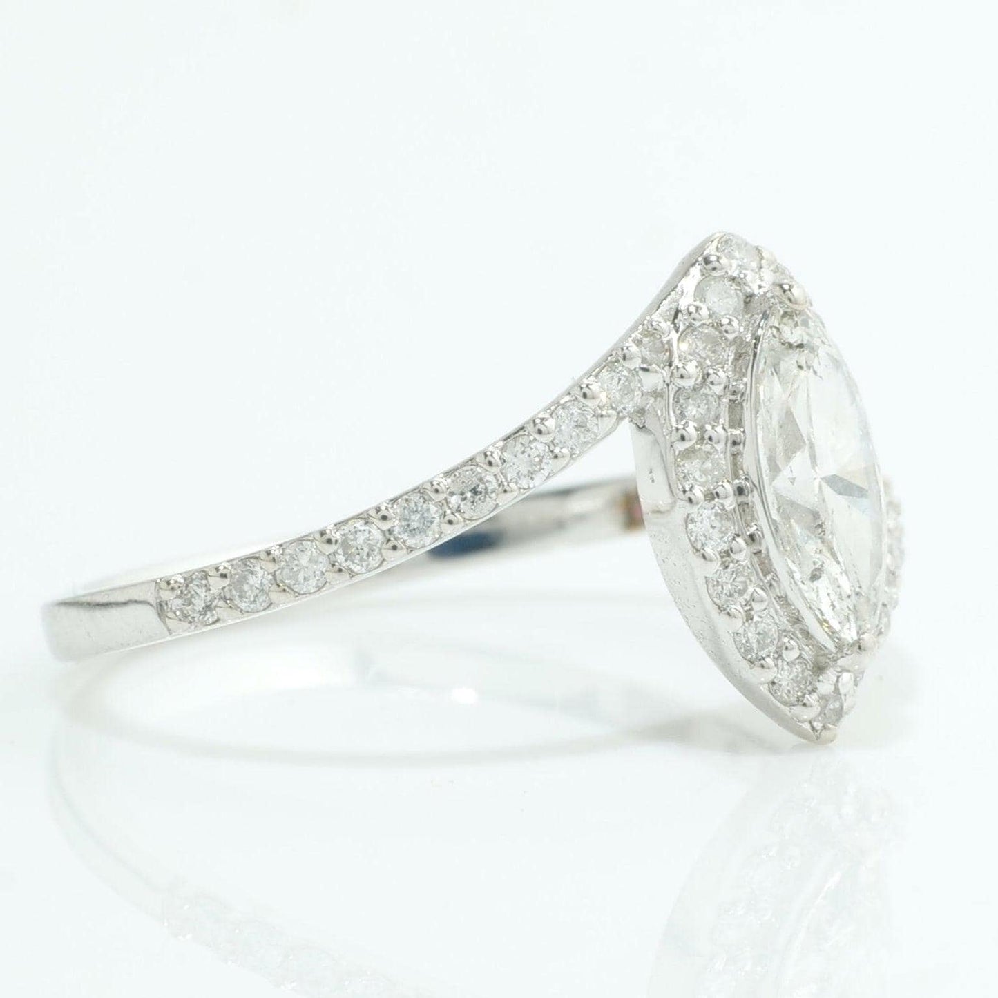 Marquise Halo Natural Diamond Bypass Ring